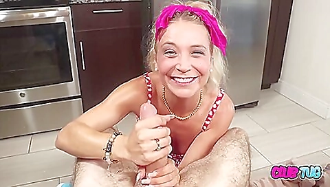 Sexy blonde is making out with a very hot guy in stockings