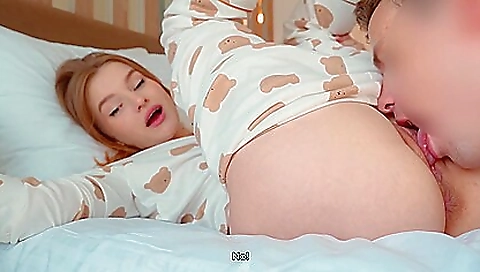 Redheaded babe with big ass enjoys pink bra and stockings