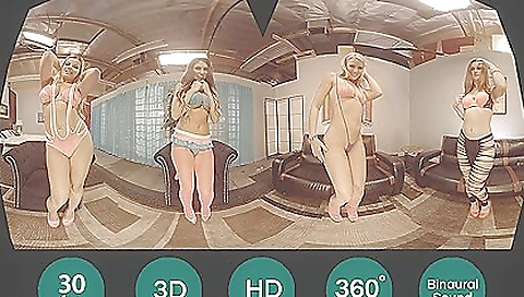 Big tits brunette and blonde girl masturbating in vr