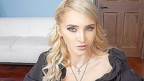 Busty blonde slut plays with her mouth in vr porn scene