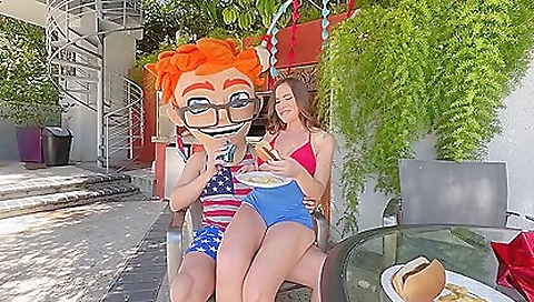 Busty brunette takes off her white blouse and reveals a hairy ass