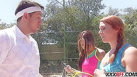 Busty redhead is played in a summer camp by a hot guy