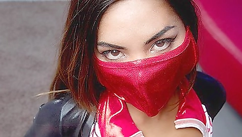 Sexy brunette actress cosplay of the superhero spider man