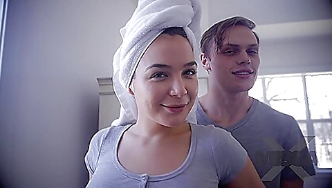 Blonde brunette with a big ass has her tits humped up