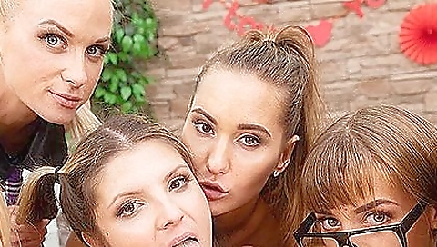 Sexy brunette in red stockings gets a wild and deep blowjob