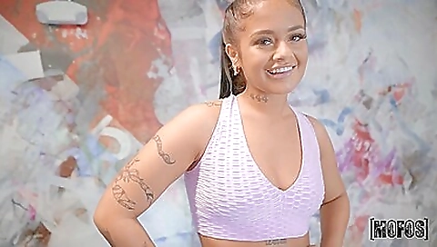 Sexy tattooed blonde girl shows off her hairy pussy