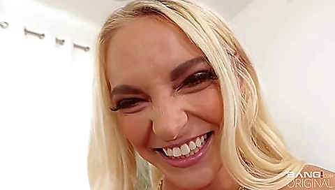 Blonde milf with a sexy ass gets deepthroat and squirt