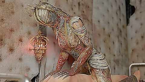 Sexy girl in black dress shows her sexy body in VR