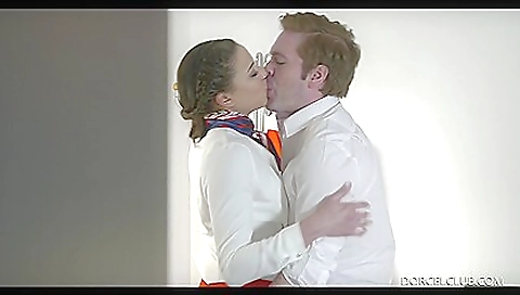 Busty brunette babe in sexy lingerie is flying to a new place