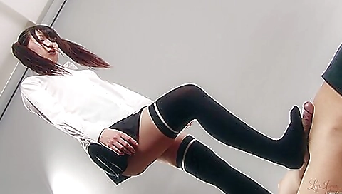 Sexy asian brunette shows off her feet and then gets drilled