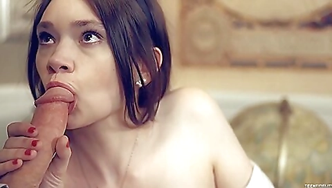 Horny brunette gets into a detention hall and creampie